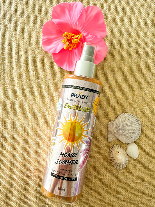 Brume parfumée corps & cheveux au Monoï – Aloe Vera & paillettes