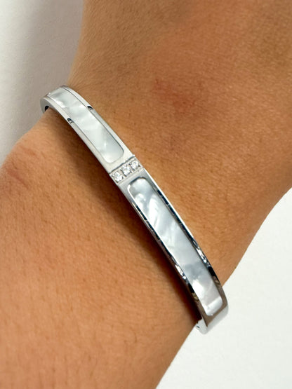 Bracelet Jonc Oman - Doré et blanc avec Strass – Acier Inoxydable Chic