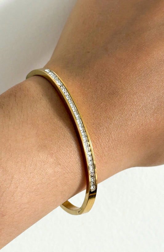 Bracelet Jonc Abu Dhabi - Doré avec Strass – Acier Inoxydable Chic