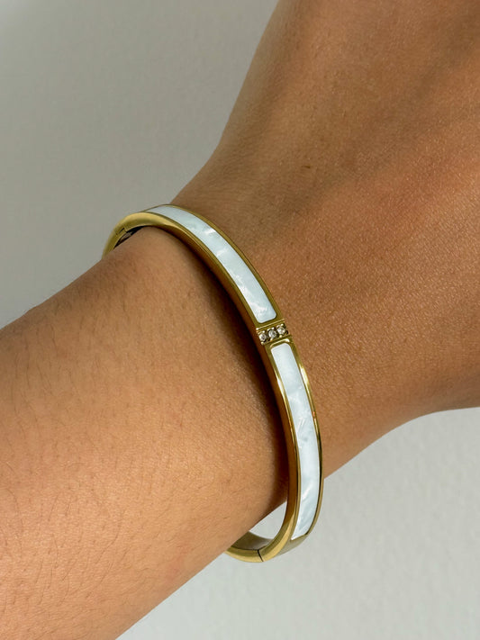 Bracelet Jonc Oman - Doré et blanc avec Strass – Acier Inoxydable Chic